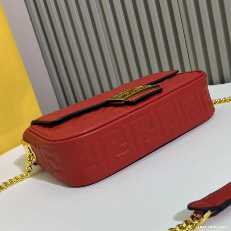 Cheap In Chain FF Leather Midi Bag Nappa Motif Red Fendi Baguette 0815